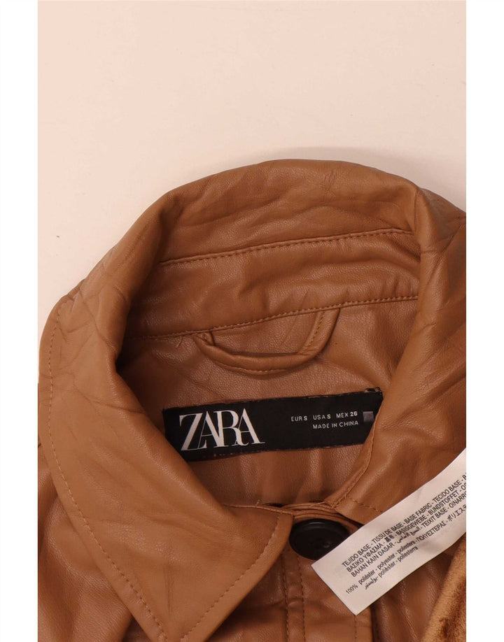 Damski płaszcz oversize ze sztucznej skóry Zara UK 10 Small Brown Poliuretan