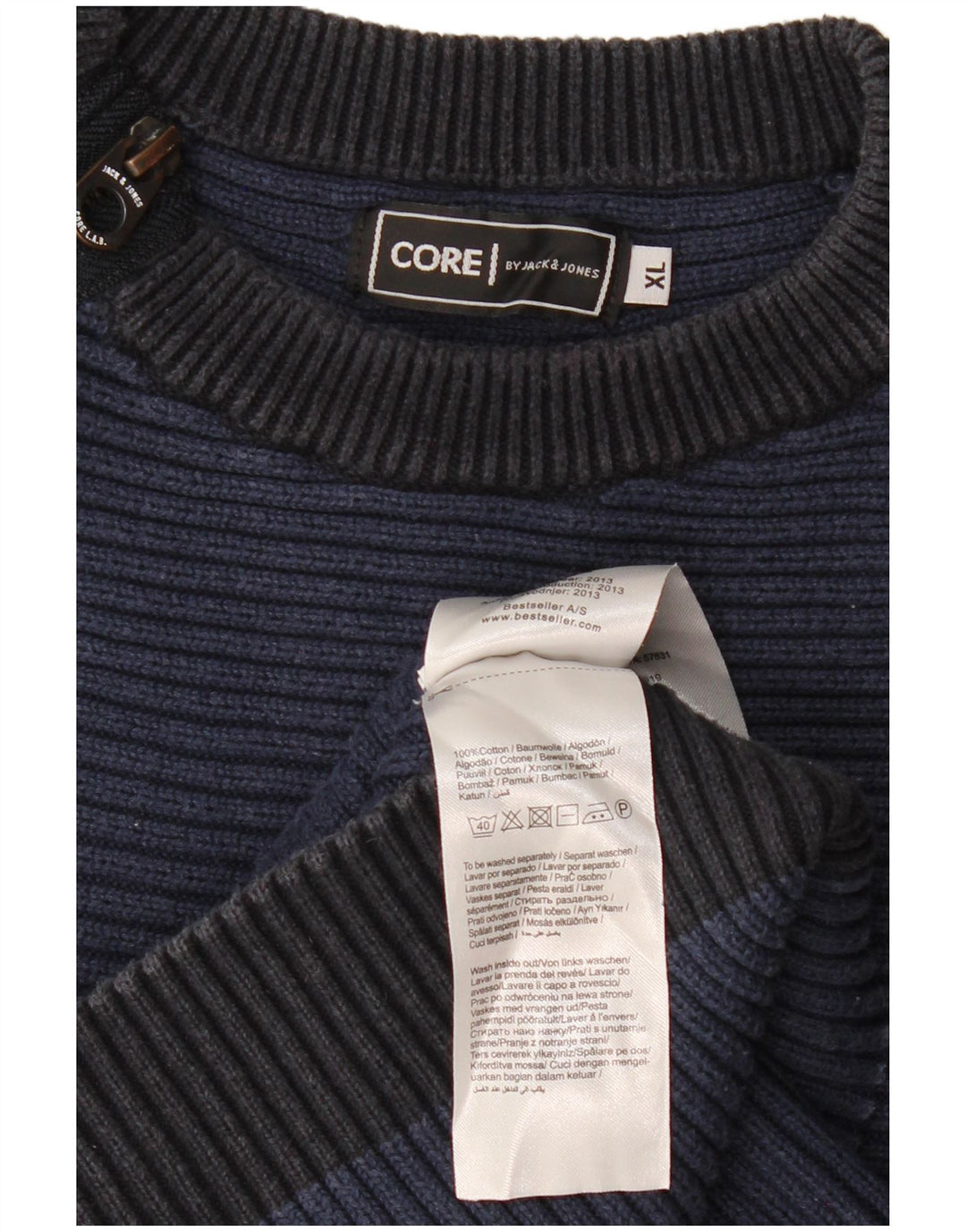 JACK & JONES Męski sweter z zamkiem błyskawicznym XL, granatowy, z blokami kolorów