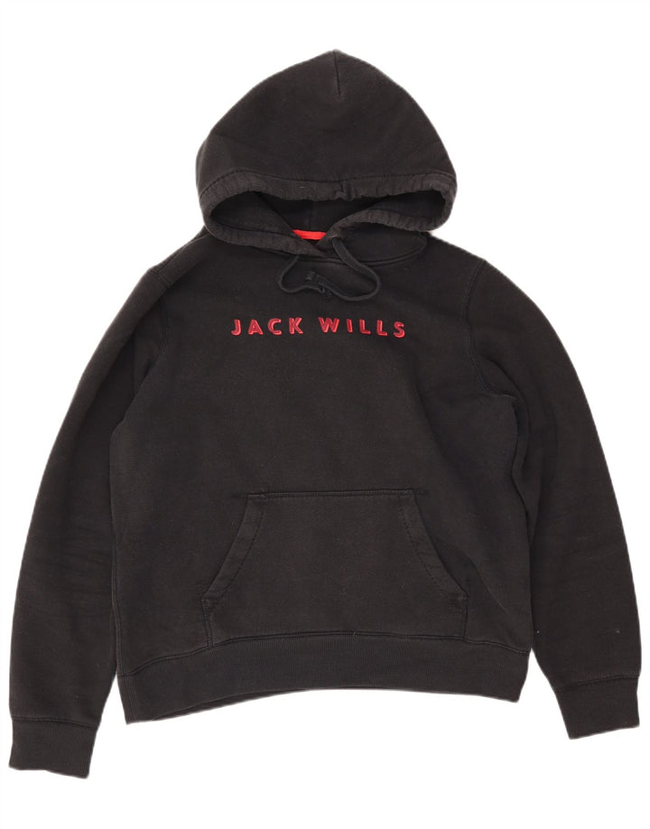 Damski sweter z kapturem i grafiką JACK WILLS UK 14, duży, czarny, bawełniany