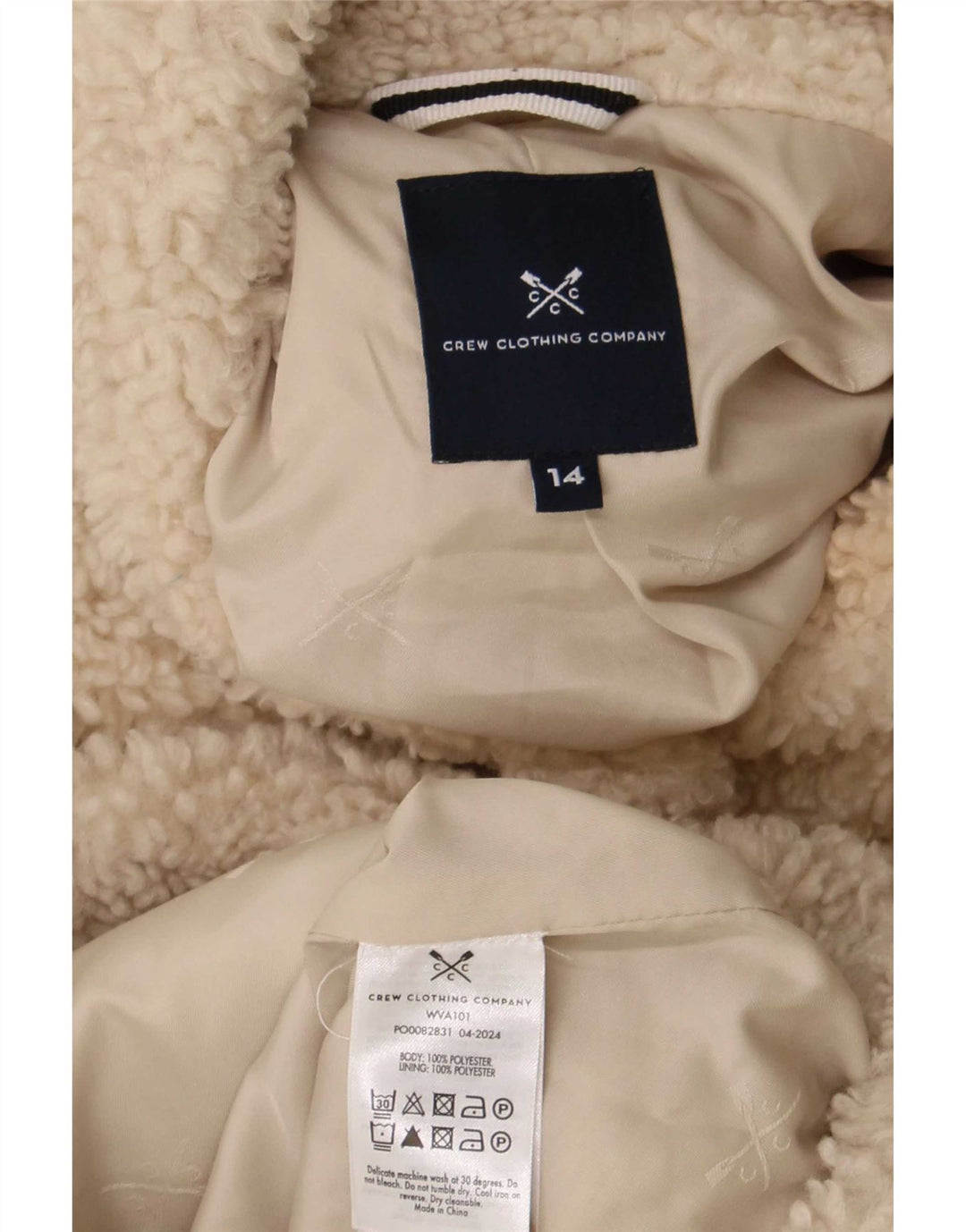 Crew Clothing Damska kurtka polarowa Teddy Bear UK 14, duża, beżowa, poliester