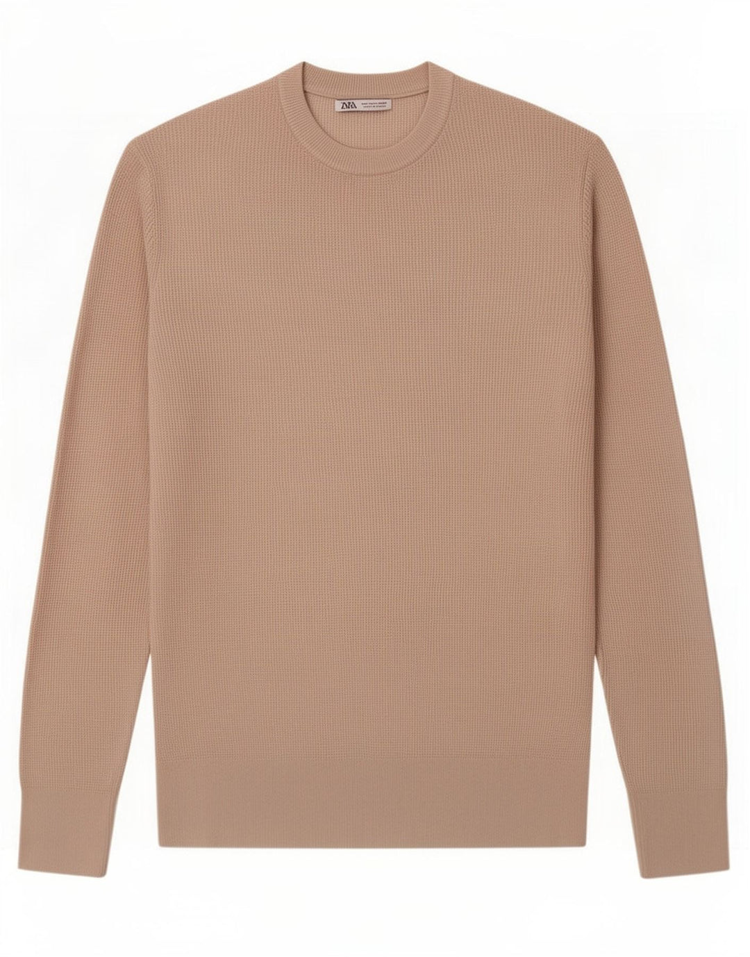 Męski sweter Zara z okrągłym dekoltem, średni beż