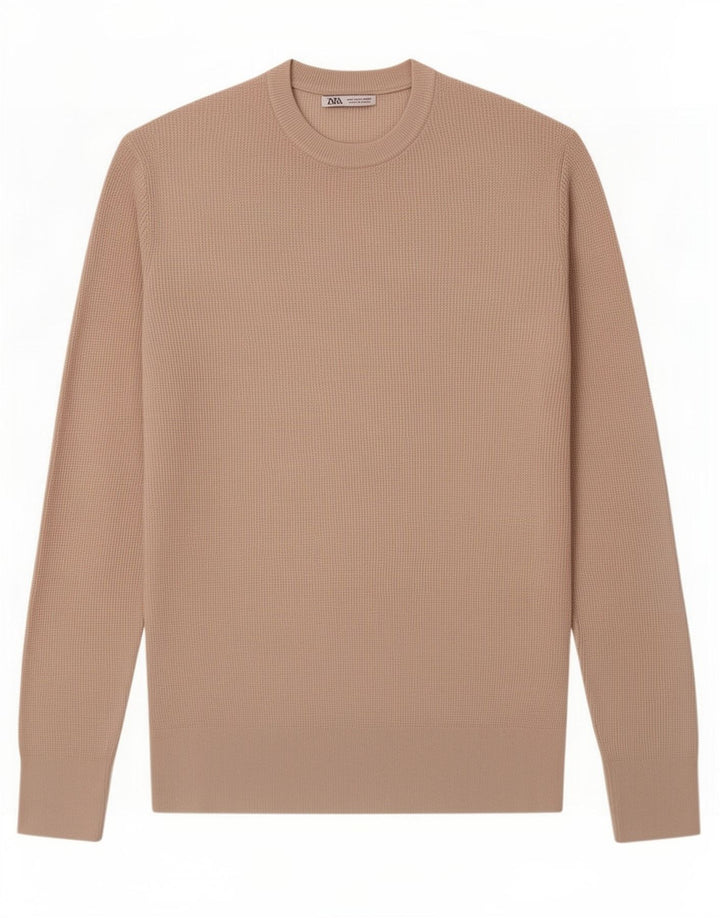 Męski sweter Zara z okrągłym dekoltem, średni beż