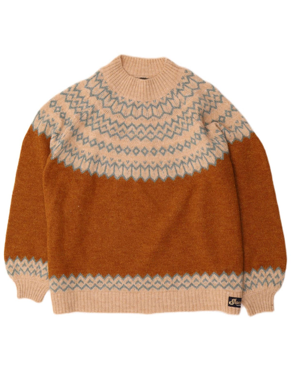 Damski sweter z golfem Superdry UK 14 Large Brown Fair Isle