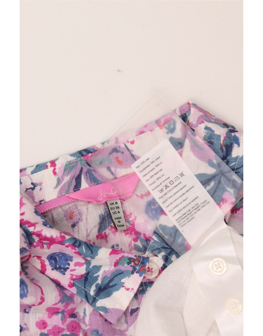 Damska koszula oversize Joules UK 8 Small, biała, lniana w kwiaty