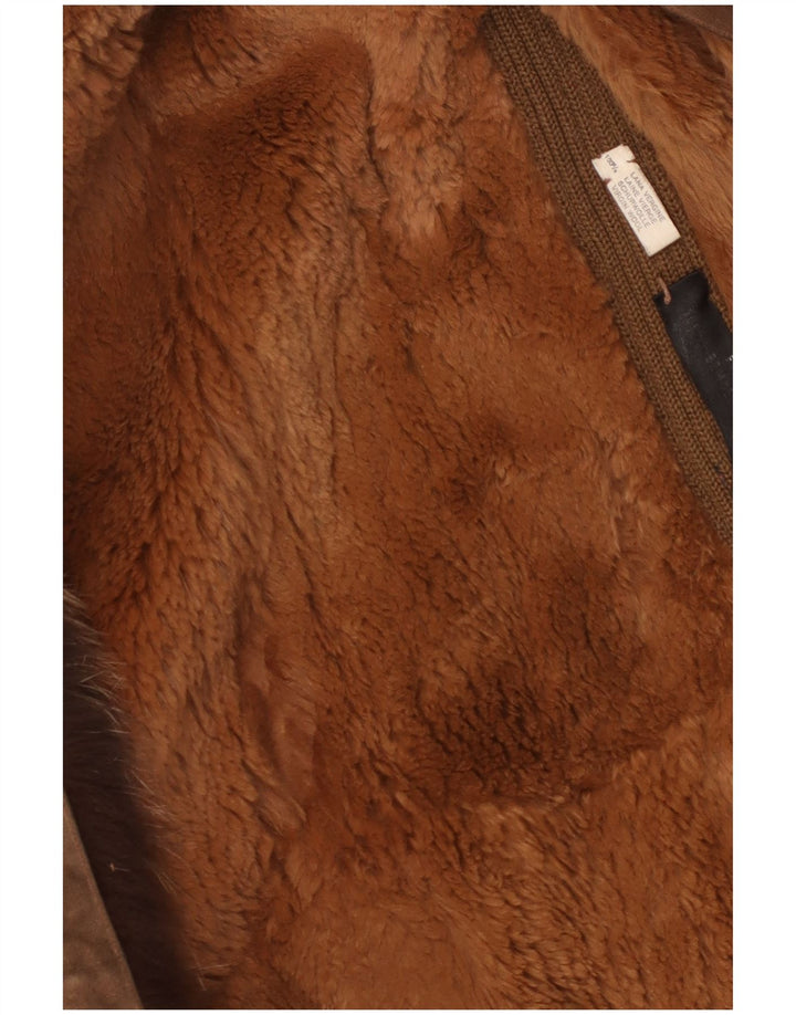 Vintage damski płaszcz zamszowy Sherpa UK 14 średni brąz