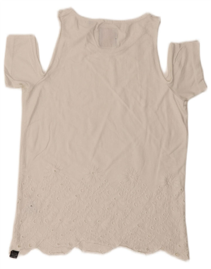 Damski T-shirt Superdry o regularnym kroju, UK 6 XS, bawełna w kolorze złamanej bieli