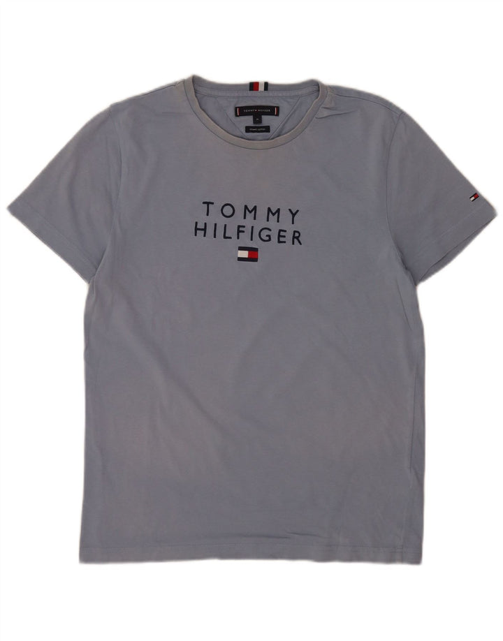 Męska koszulka z grafiką Tommy Hilfiger, średnia niebieska bawełna