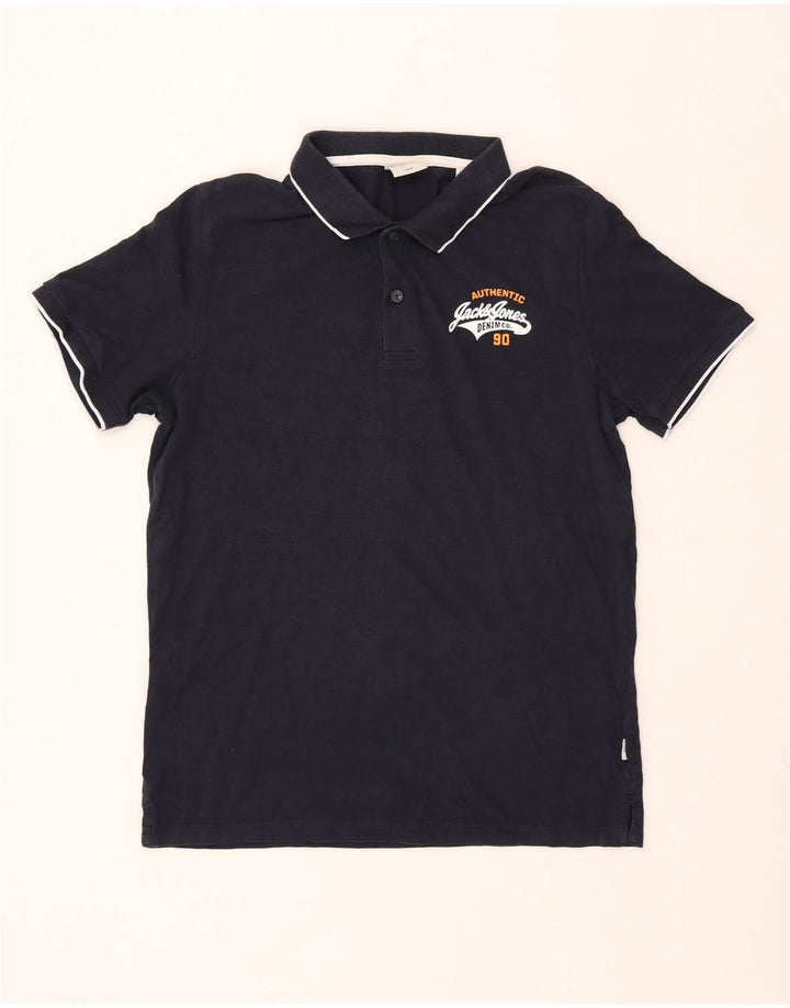 Męska koszulka polo JACK & JONES z grafiką, duża, granatowa, bawełniana