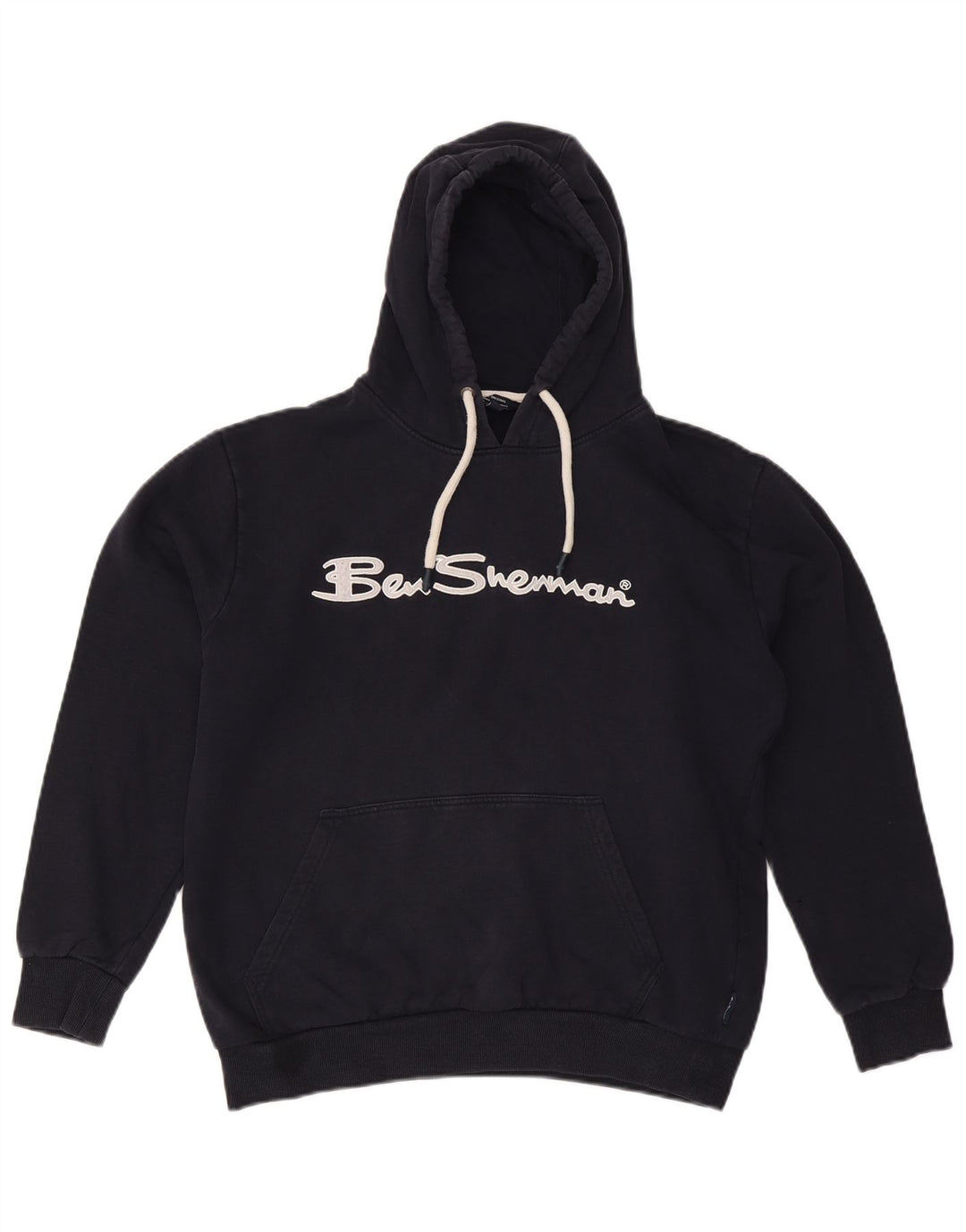 BEN SHERMAN Damski sweter oversize z kapturem z grafiką UK 16, duży, granatowy