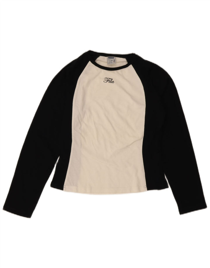 Damski krótki top FILA z długim rękawem IT 40/42, mała czarna bawełna w bloki kolorów