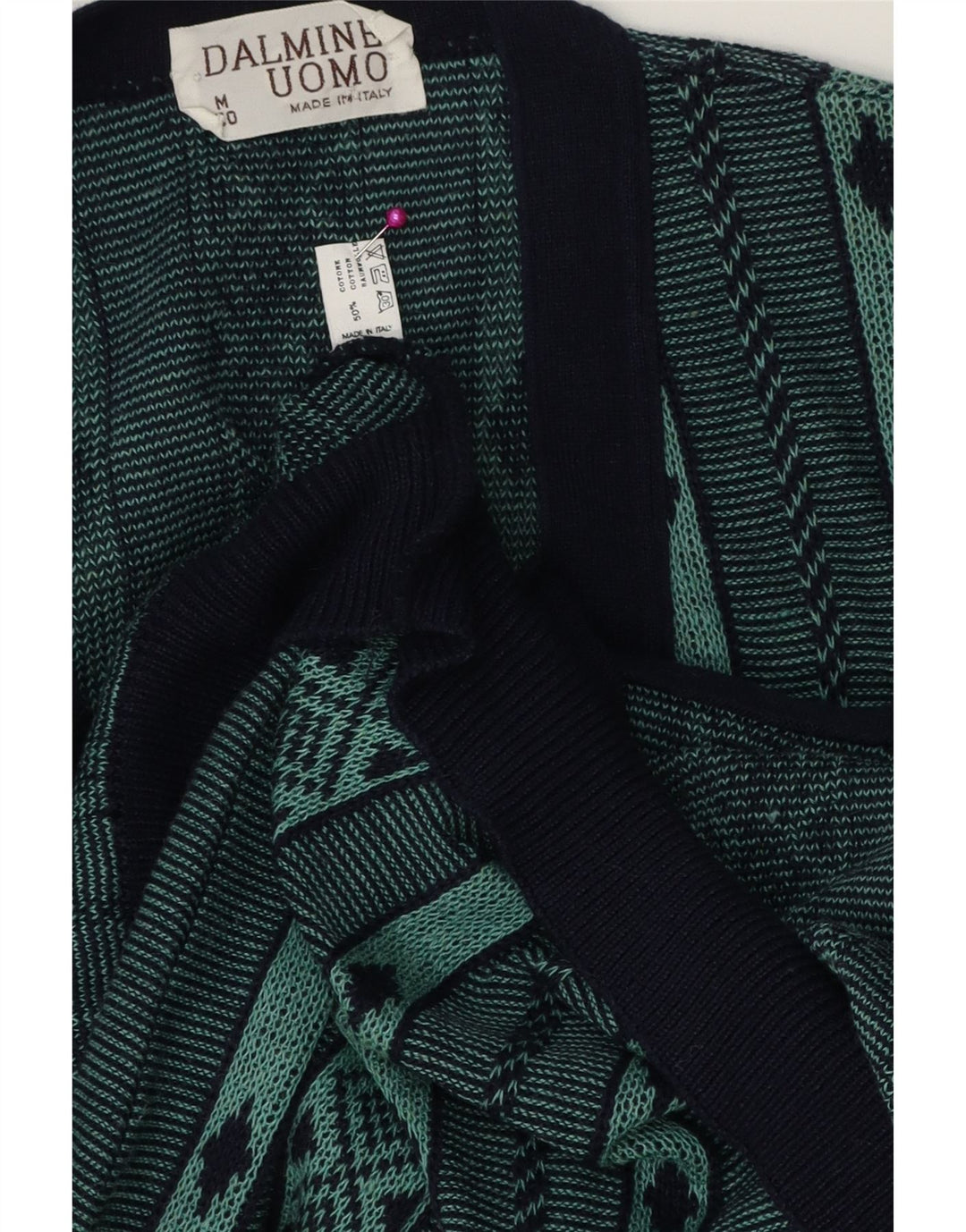 Męski sweter kardigan DALMINE Średni zielony, geometryczny, bawełniany