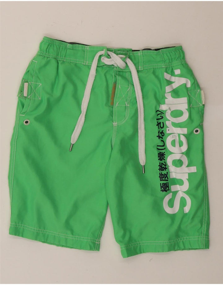 SUPERDRY Mens Graphic Swimming Shorts Small Green Polyester Vintage Superdry and Second-Hand Superdry from Messina Hembry 
