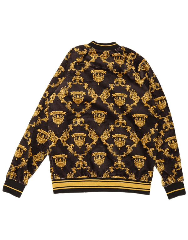 Zara Mens Abstract Pattern Bomber Jacket UK 36 Small Black Polyester