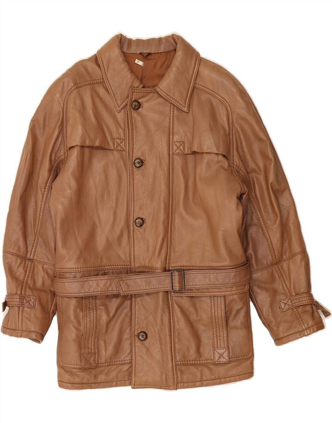 VINTAGE Mens Leather Coat IT 46 Small Brown Leather Vintage Vintage and Second-Hand Vintage from Messina Hembry 