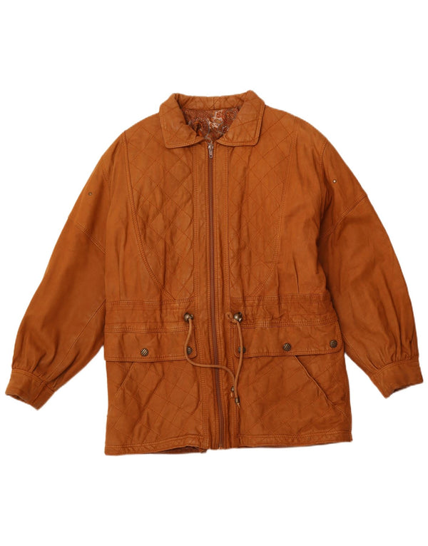 VINTAGE Womens Leather Jacket UK 6 Large Brown Leather