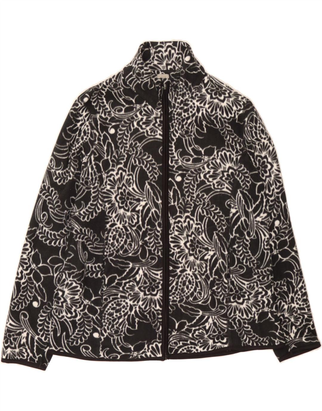 OVS Womens Fleece Jacket UK 20 2XL Black Floral Polyester Vintage OVS and Second-Hand OVS from Messina Hembry 