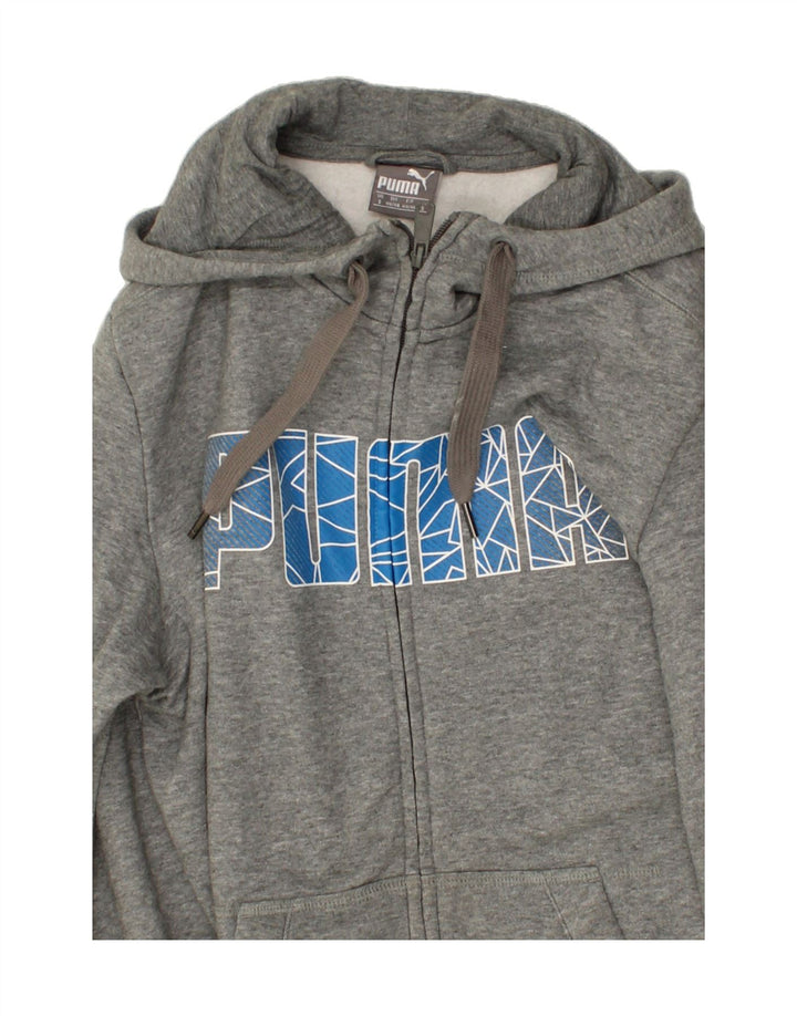 PUMA Mens Graphic Zip Hoodie Sweater Small Grey Cotton Vintage Puma and Second-Hand Puma from Messina Hembry 