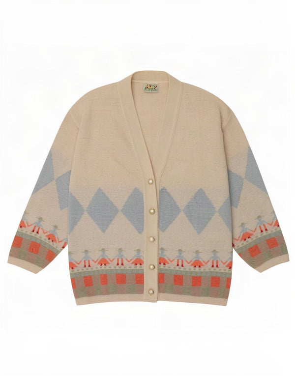 Sweter damski Folli Follie UK 16, duży, beżowy, geometryczny, bawełniany