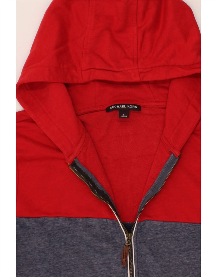 MICHAEL KORS Mens Zip Hoodie Sweater Large Navy Blue Colourblock Polyester Vintage Michael Kors and Second-Hand Michael Kors from Messina Hembry 