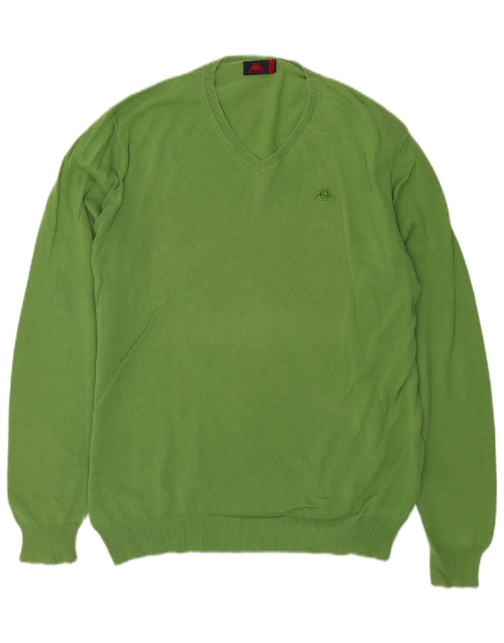 Męski sweter Kappa z dekoltem w szpic, duży, zielony, bawełniany