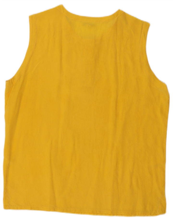Vintage damska bluzka oversize bez rękawów Top UK 10 Mały żółty jedwab