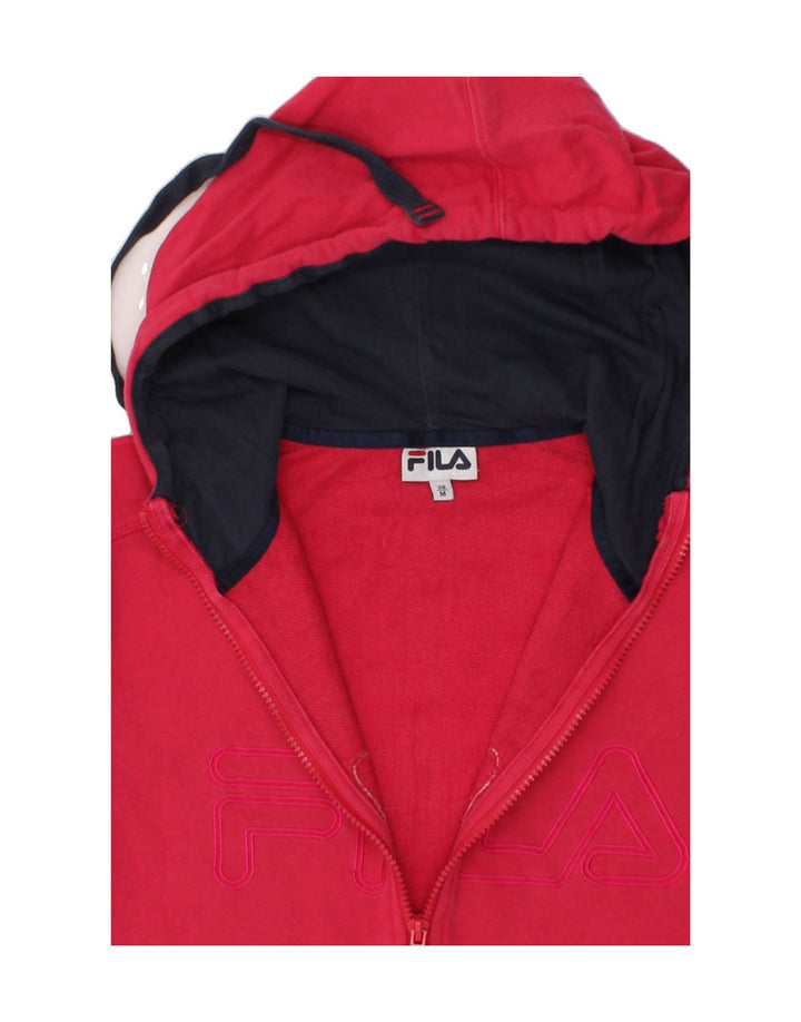 FILA Womens Graphic Zip Hoodie Sweater UK 12 Medium Pink Vintage Fila and Second-Hand Fila from Messina Hembry 