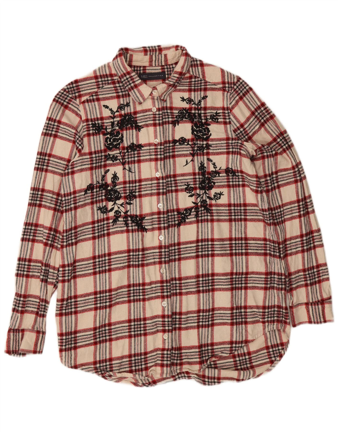 Marks & Spencer Damska koszula flanelowa oversize UK 10 w małą beżową kratkę