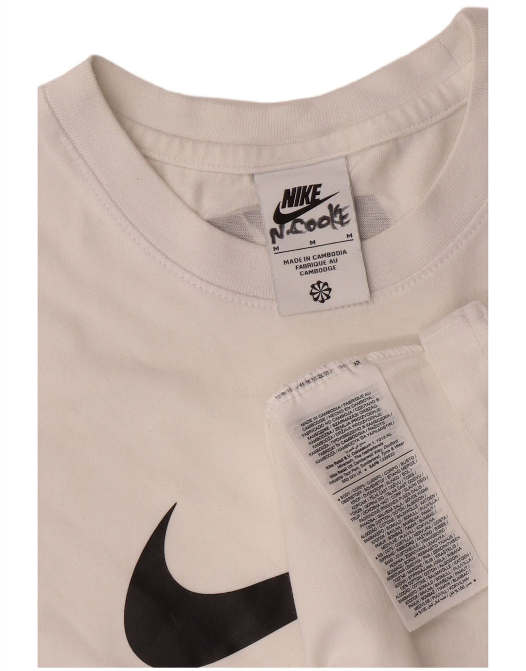 NIKE Mens Graphic T-Shirt Top Medium White Colourblock Cotton