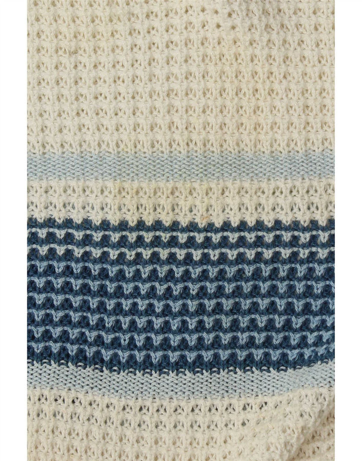 Męski sweter w stylu vintage z dekoltem w szpic, duży, biały, z blokami kolorów