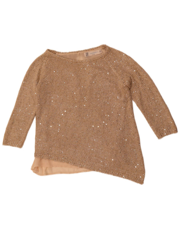 Asymetryczny sweter damski Zara z dekoltem w łódkę UK 14 Średni beż nakrapiany