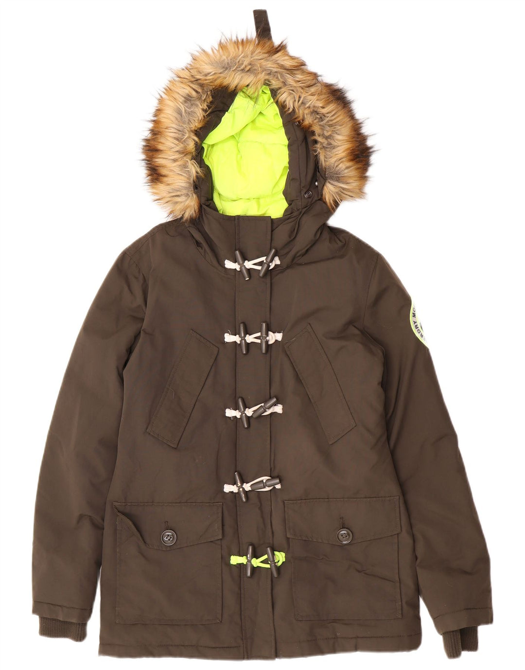 Damska kurtka typu parka Superdry z kapturem, oversize UK 10, mała, nylon w kolorze khaki