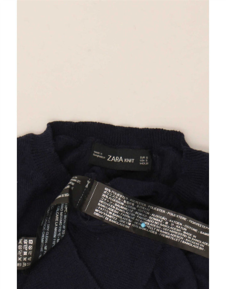 Damski sweter Zara z okrągłym dekoltem, UK 10, mały, granatowy, poliester