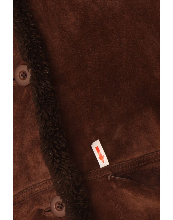 Vintage damski płaszcz oversize z owczej skóry UK 10, mała brązowa skóra