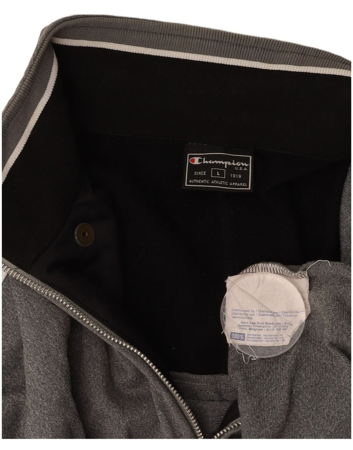 Męska kurtka dresowa CHAMPION, duża, szara, z blokami kolorów, poliester