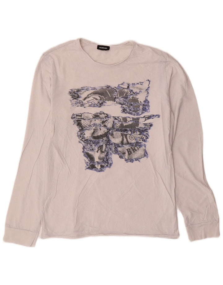 Dziewczęcy graficzny top Diesel z długim rękawem, 15-16 lat w kolorze złamanej bieli, bawełniany