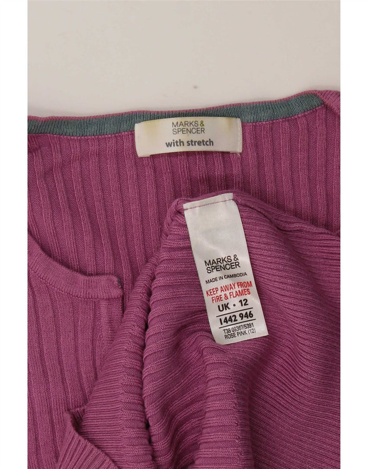 Sweter damski Marks & Spencer z dekoltem w kształcie litery V, UK 12, średnioróżowy, wiskoza