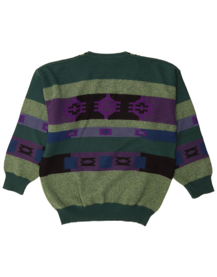 Męski sweter Baffo z dekoltem w szpic IT 52, duża, zielona, geometryczna wełna