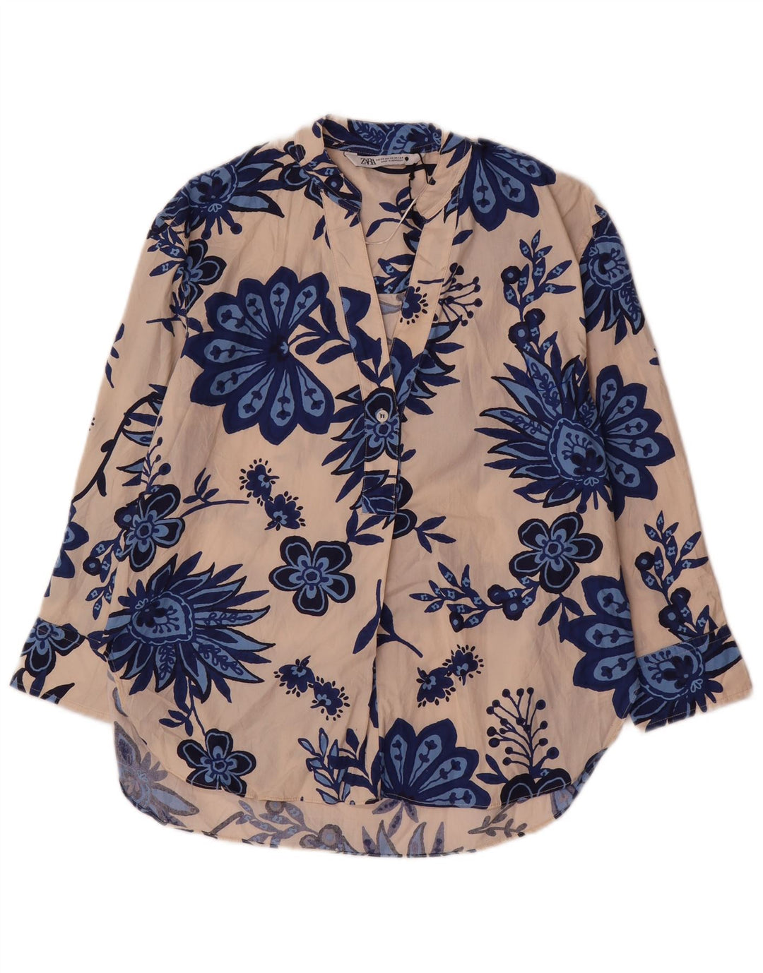Damska koszula oversize Zara UK 6 XS, beżowa, bawełniana w kwiaty