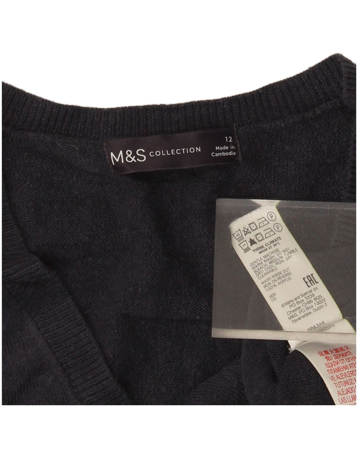 Damski sweter Marks & Spencer z dekoltem w kształcie litery V, UK 12, średni granatowy