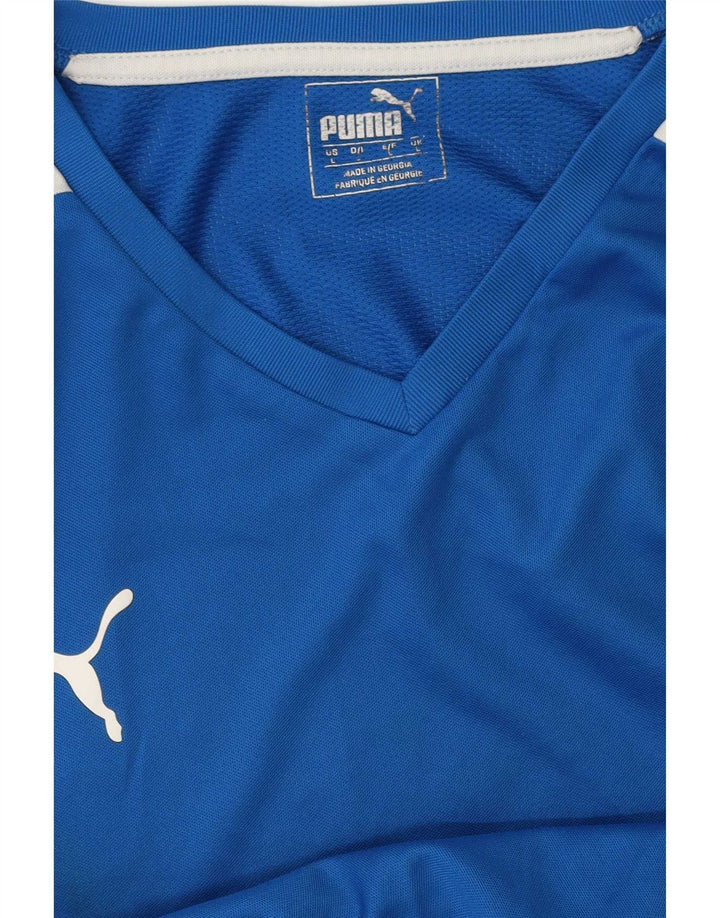 Męski T-shirt Puma Top, duży, niebieski, poliester z blokami kolorów