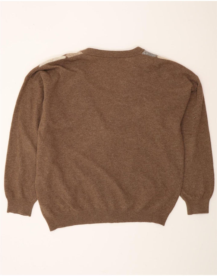 Sweter męski MONELLO IT 52, duży, brązowy, argyle/diamentowa wełna