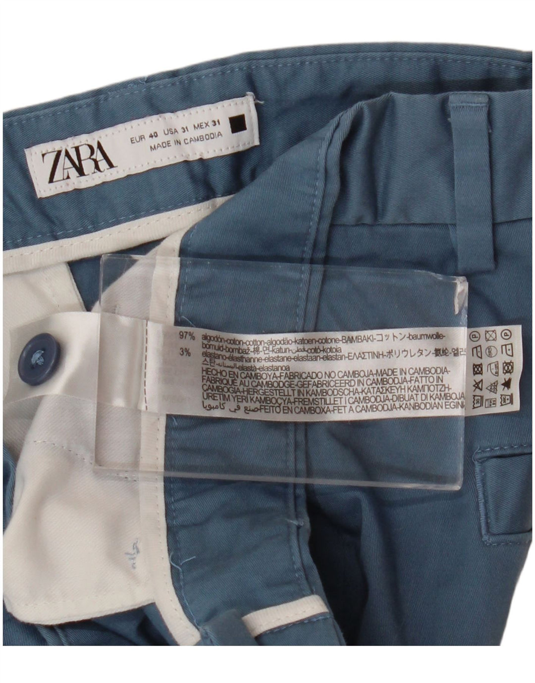 Męskie spodenki chino Zara EU 40 Medium W31, niebieska bawełna