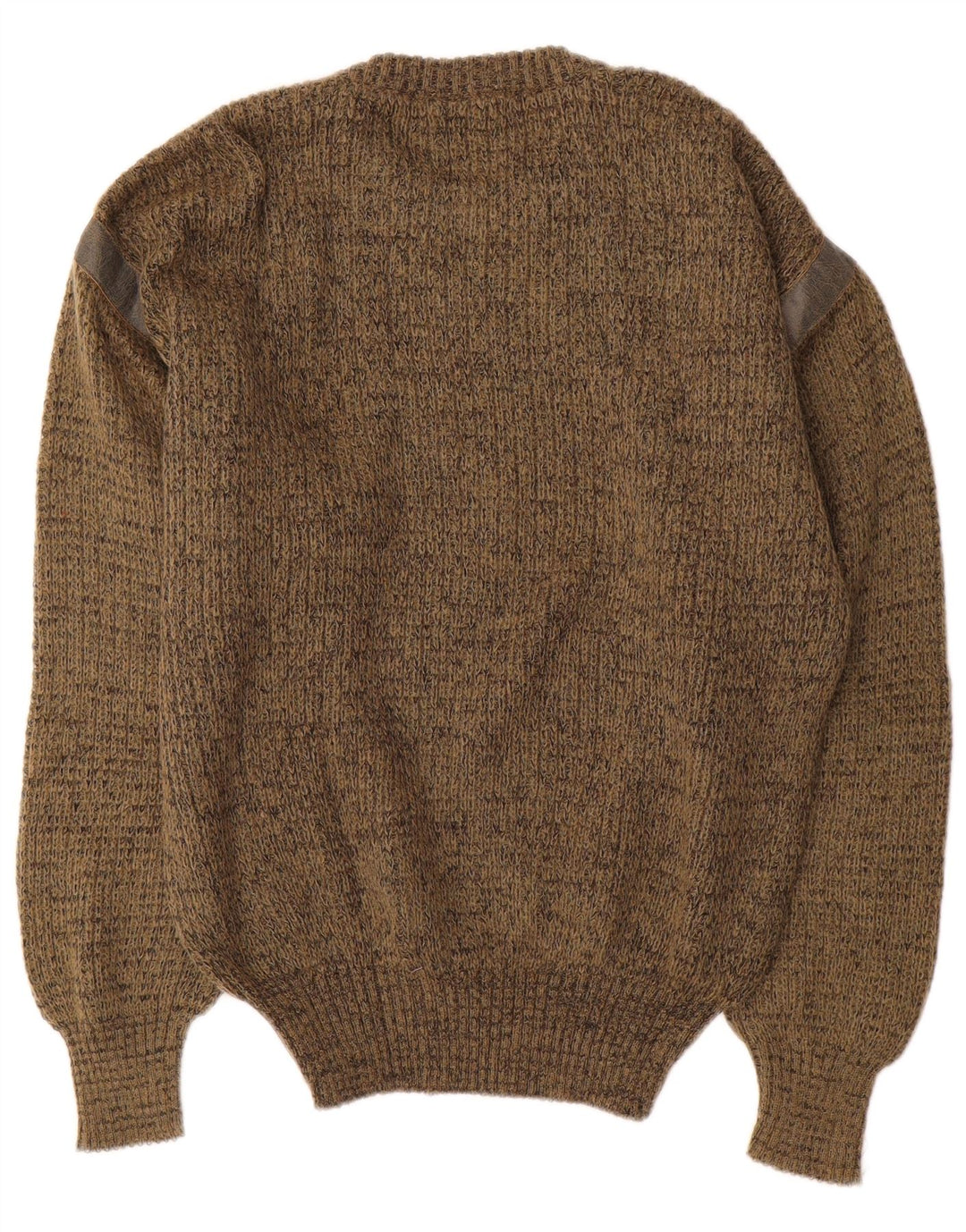 Męski sweter z okrągłym dekoltem w stylu vintage, średni khaki nakrapiany