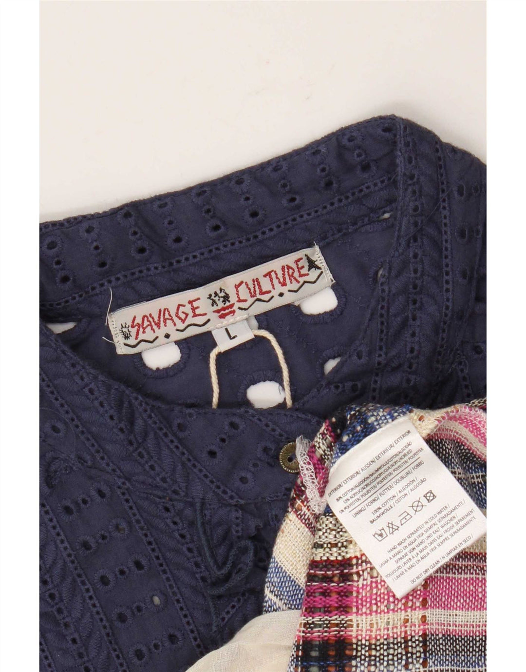 Vintage damska sukienka typu shift z falbaną z przodu UK 14, duży granatowy patchwork