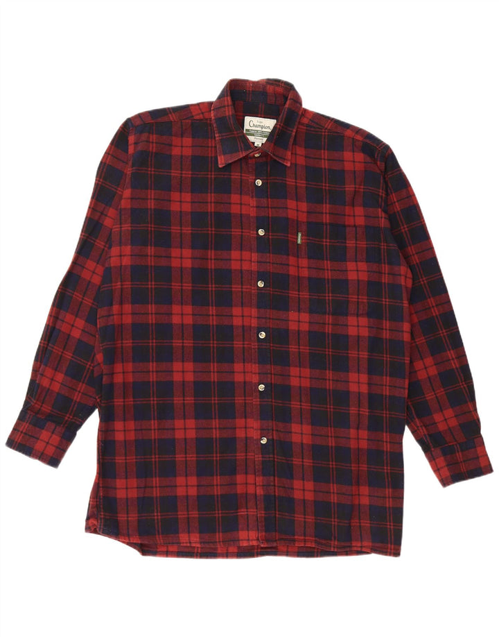 Koszula flanelowa męska VINTAGE Comfort Fit, bawełniana w średnią bordową kratkę