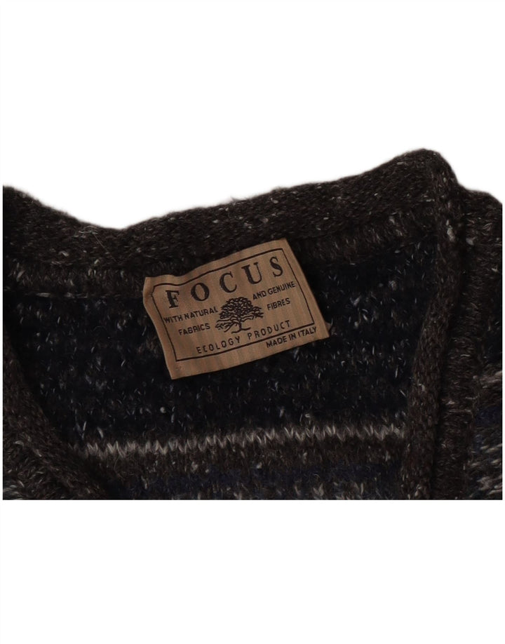 Męski sweter w stylu vintage z dekoltem w szpic, w średnie szare paski