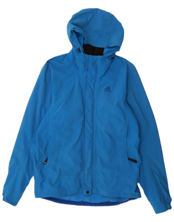 ADIDAS Mens Clima Proof Hooded Rain Jacket UK 38 Medium Blue Nylon