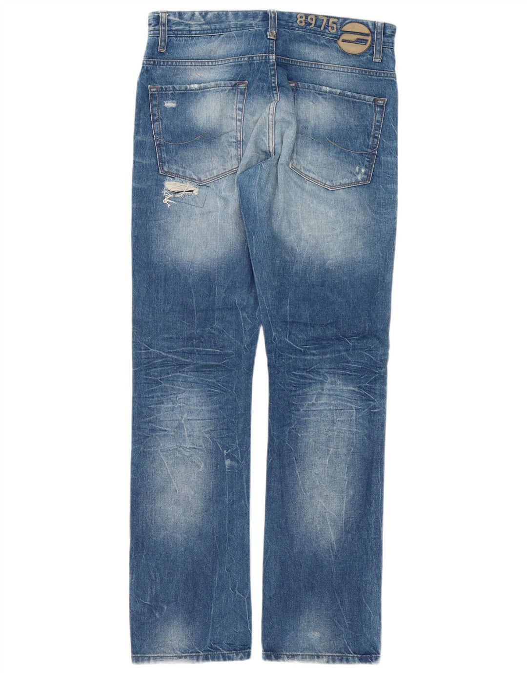 Męskie jeansy Jack & Jones w trudnej sytuacji, proste W32 L34, niebieska patchworkowa bawełna