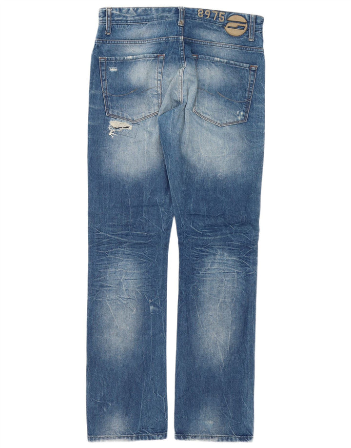 Męskie jeansy Jack & Jones w trudnej sytuacji, proste W32 L34, niebieska patchworkowa bawełna