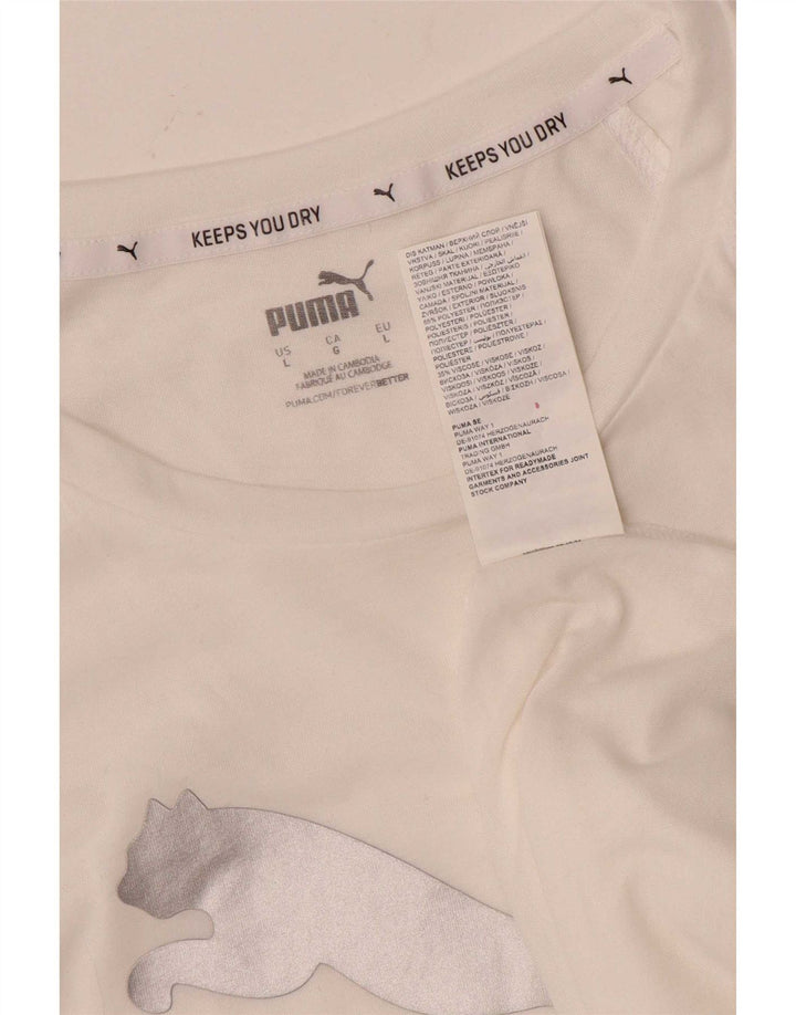 Męska koszulka z grafiką Puma, duża, biała, poliestrowa